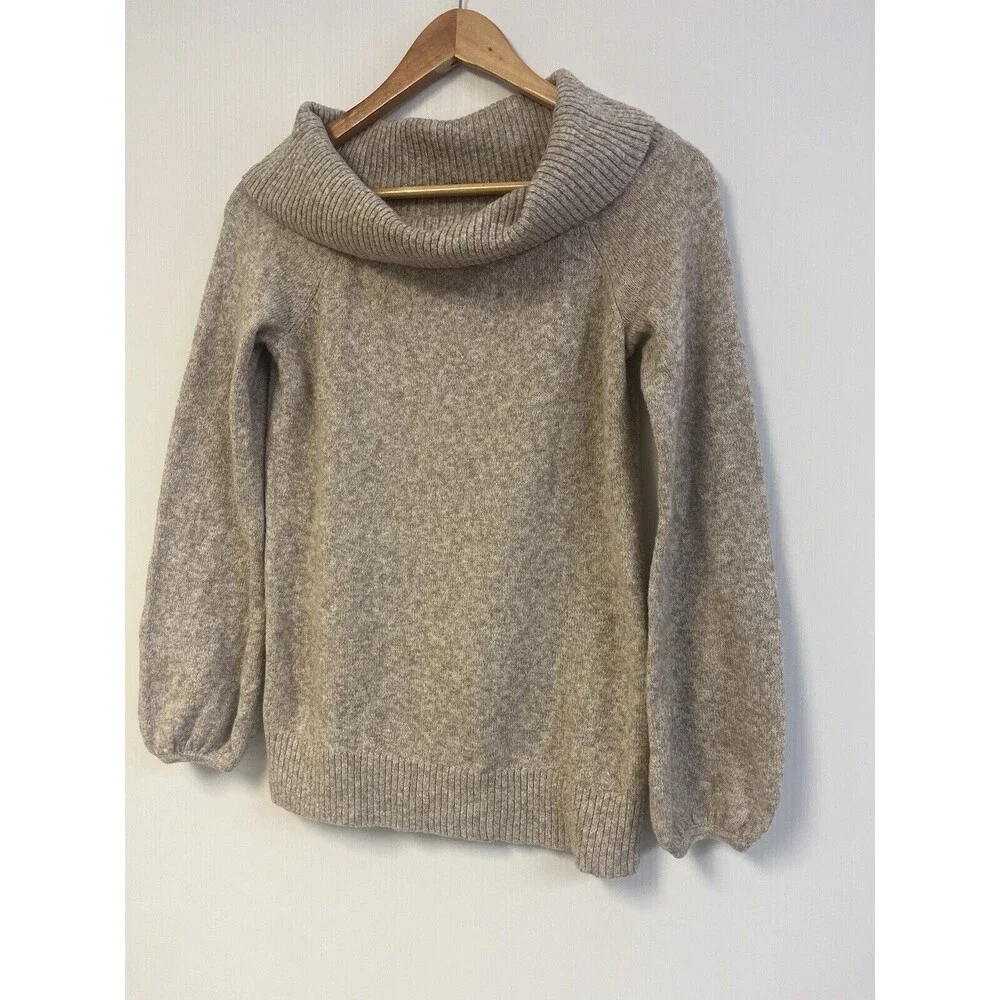 American Eagle Cozy Beige Oversized Cowl Neck Sweater Womens‎ Small Cotton blend